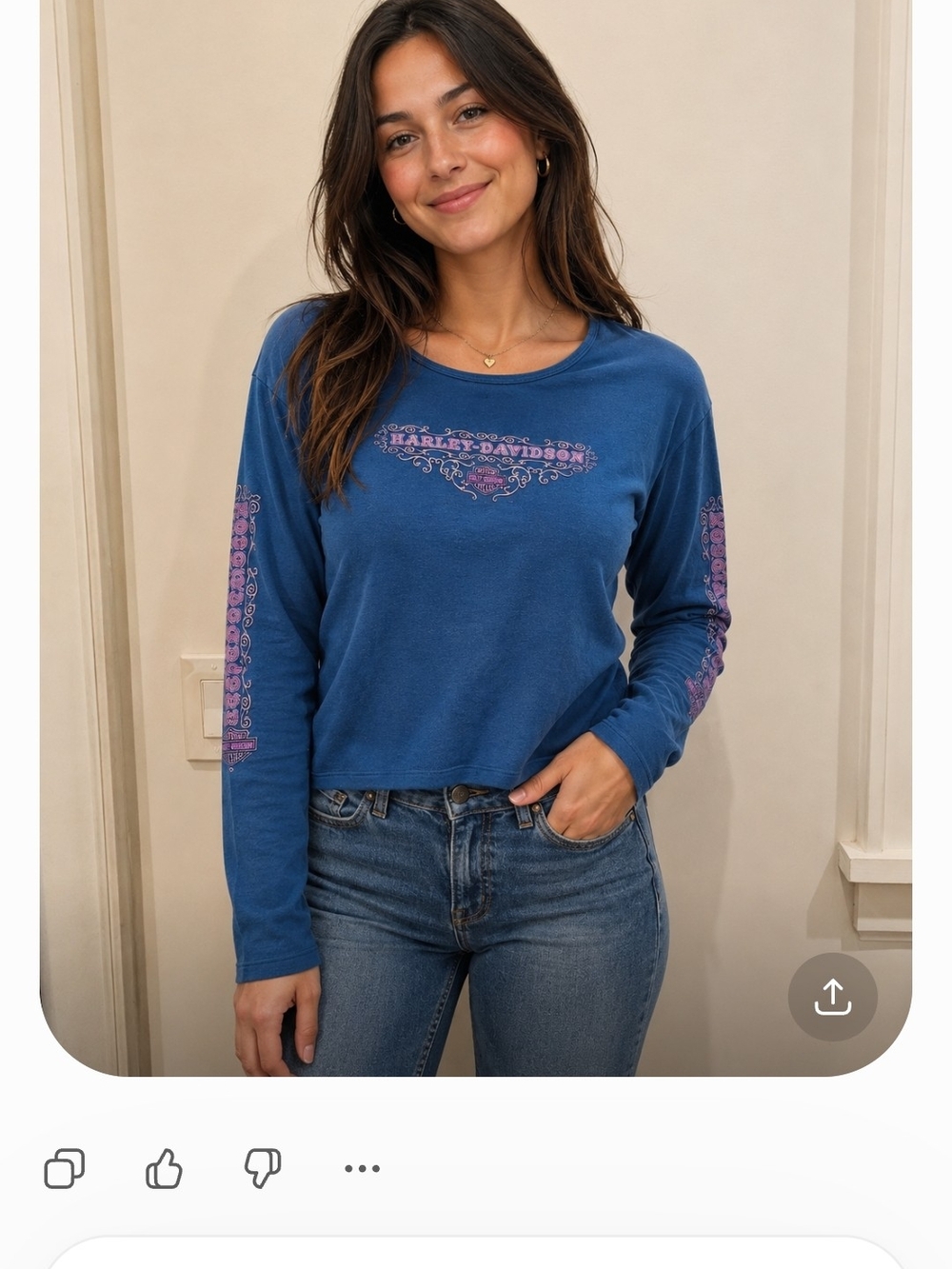 Harley-Davidson Teal Blue Long Sleeve Logo Tee with Pink Accents